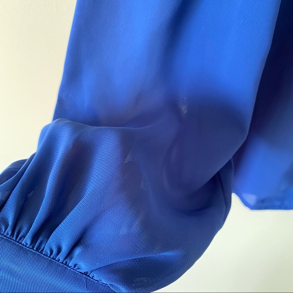 Vintage Navy Dark Blue Blouse with Leaf Embroidery Button up - Picture 6 of 10